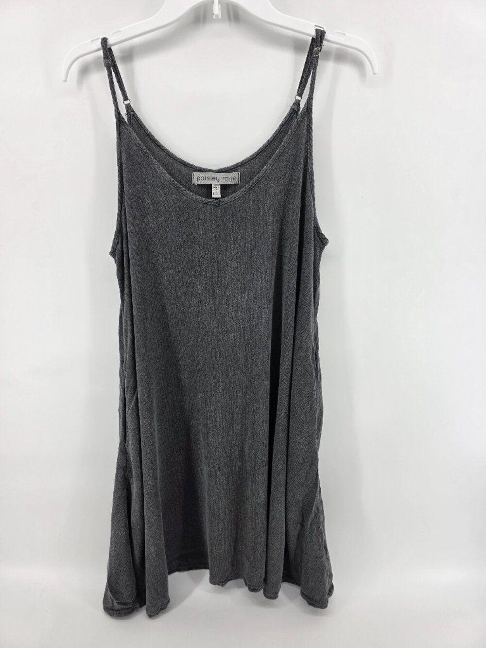Paisley Raye Grey Ribbed Slip Dress  Size 0X Plus Adjustable Strap Swing Dress